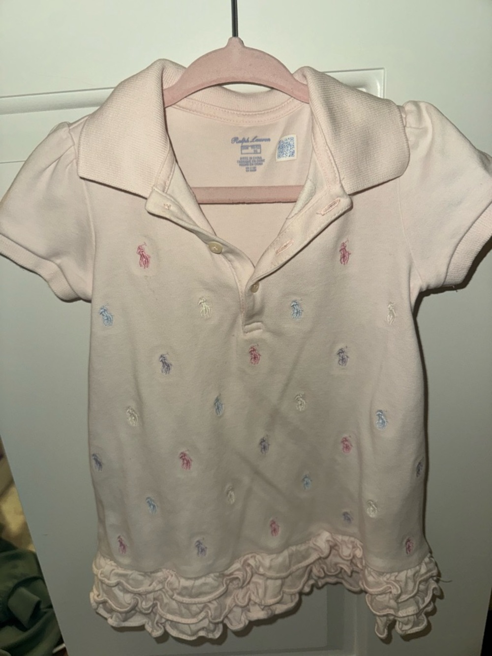 Ralph Lauren Pale Pink Polo Dress Top with Embroidered Pony Accents